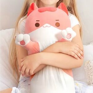 Mewaii Long Cat Pink Hearts Plush Toy Soft Body Pillow For Kids Cuddles Play New